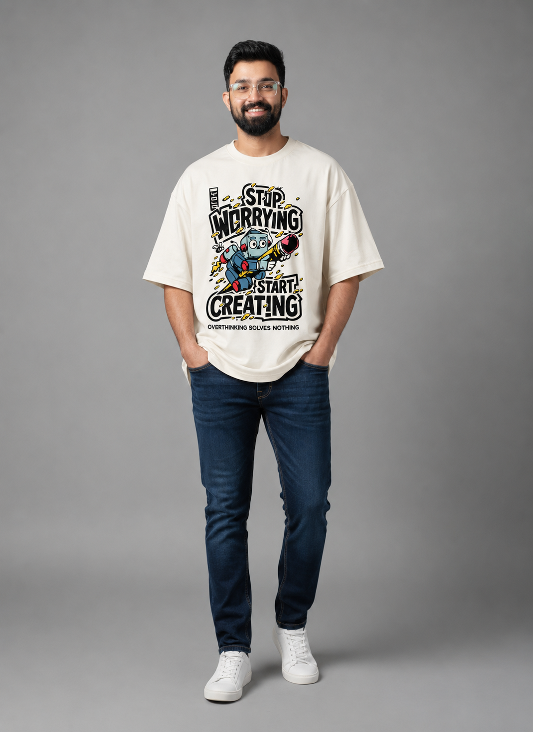 Off-white Premium Oversized T-Shirt - Stop Worrying
