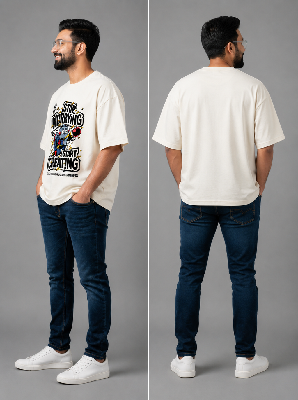 Off-white Premium Oversized T-Shirt - Stop Worrying