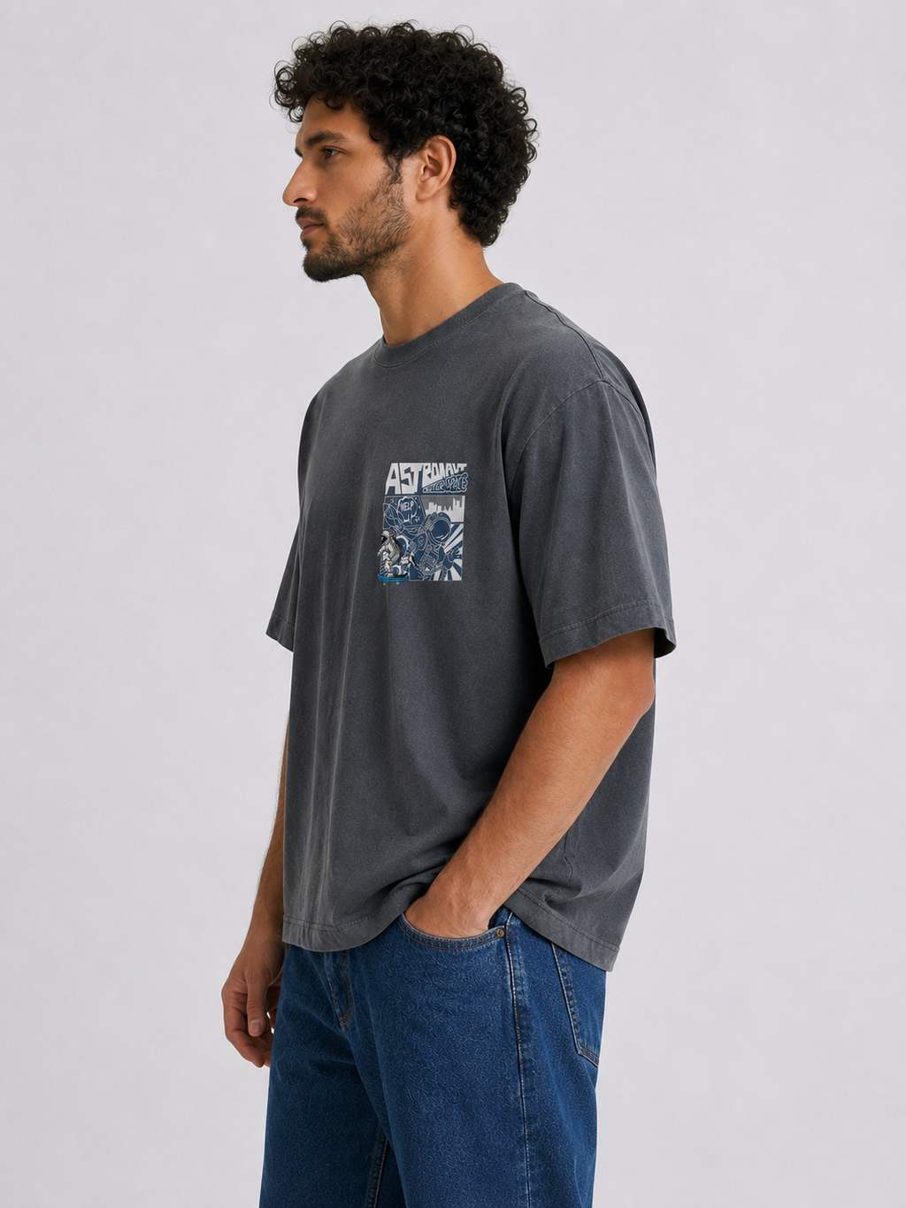 Grey Premium Oversized T-Shirt - Astronaut