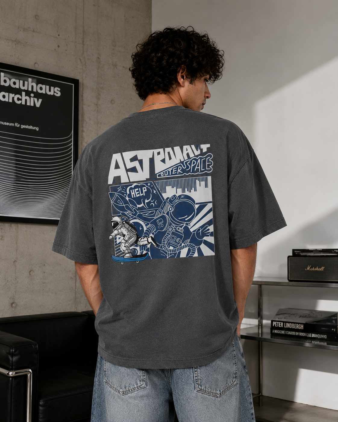 Grey Premium Oversized T-Shirt - Astronaut
