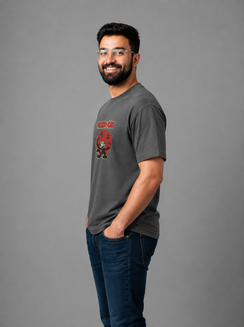 Grey Premium Oversized T-Shirt - Felix The Cat
