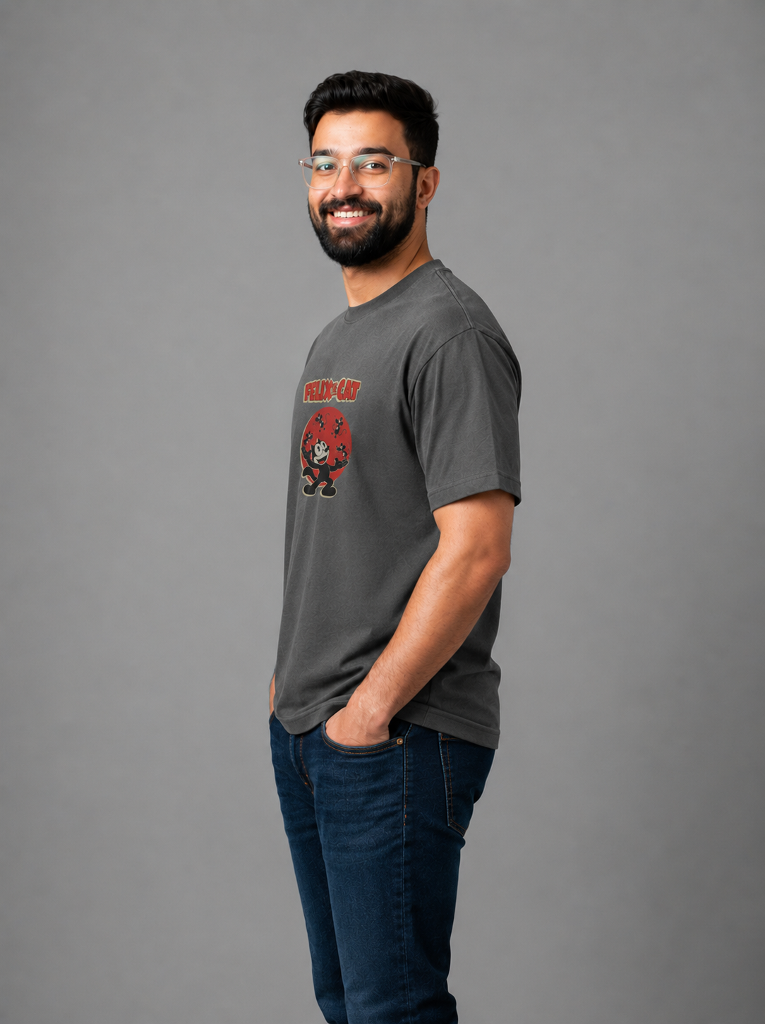 Grey Premium Oversized T-Shirt - Felix The Cat