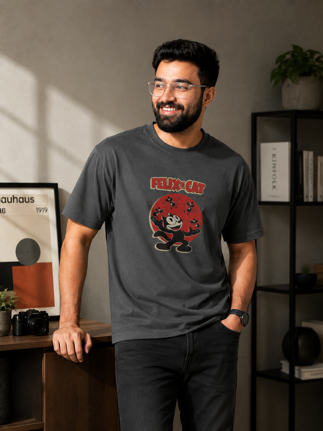 Grey Premium Oversized T-Shirt - Felix The Cat