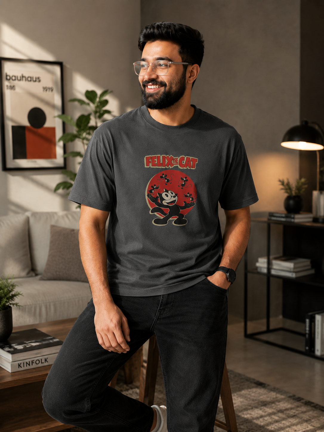 Grey Premium Oversized T-Shirt - Felix The Cat