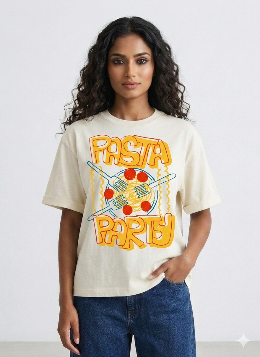 Off-White Premium Oversized T-Shirt - Pasta Party